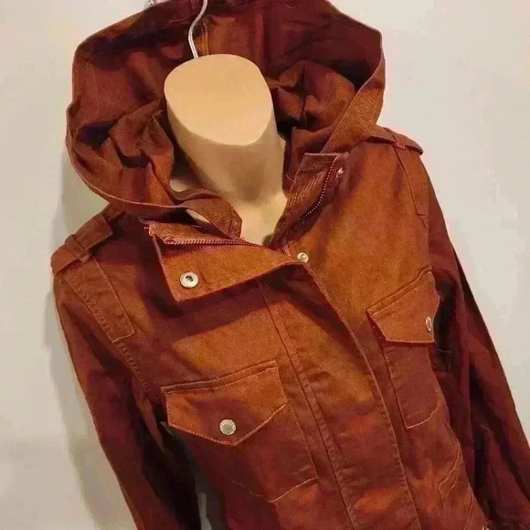 TINSEL Chapleen Canvas Cargo Jacket with Detachable Hood in Burnt Orange $98 - Picture 3 of 16